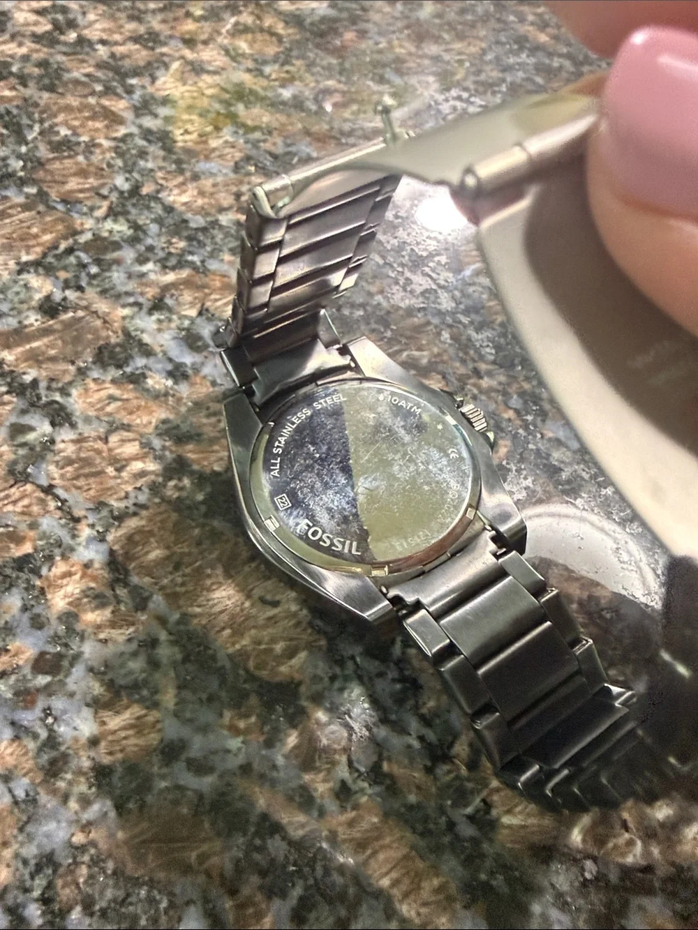 Fossil Black Stainless Steel Watch with Blue Subdials